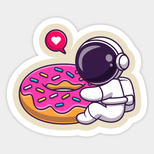 Cute Astronaut Hug Doughnut Cartoon Sticker